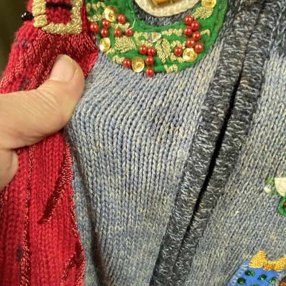 Heirloom Collectibles Sz L Vtg 90s Christmas Holiday Knit Zip Cardigan Sweater - Picture 6 of 16